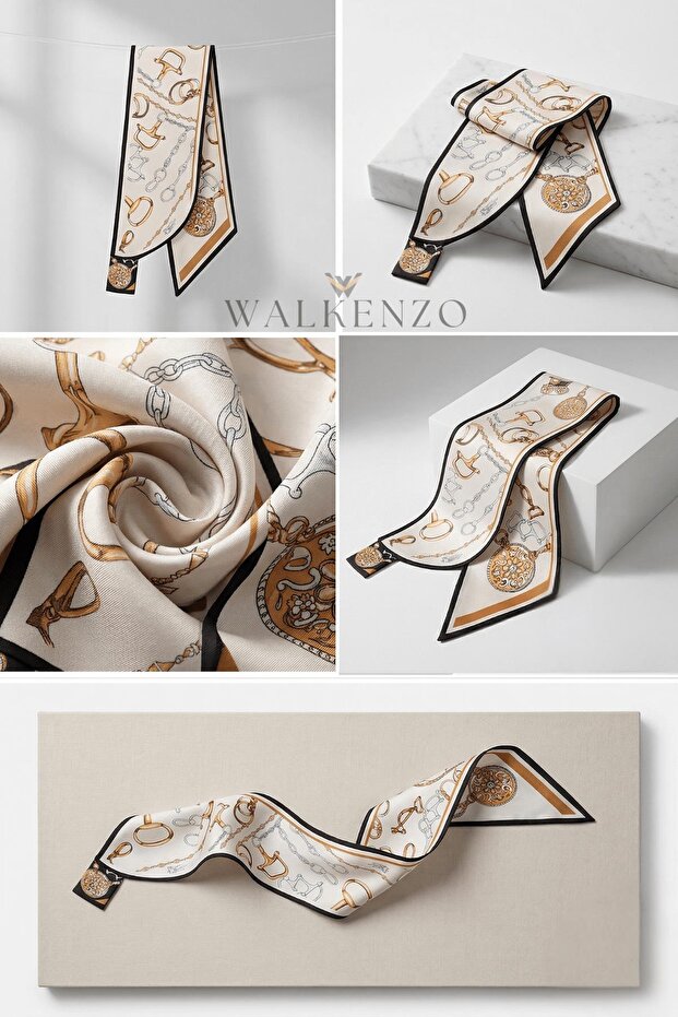 Shoe Basket Chain Patterned Modern Design Women's Tie Scarf