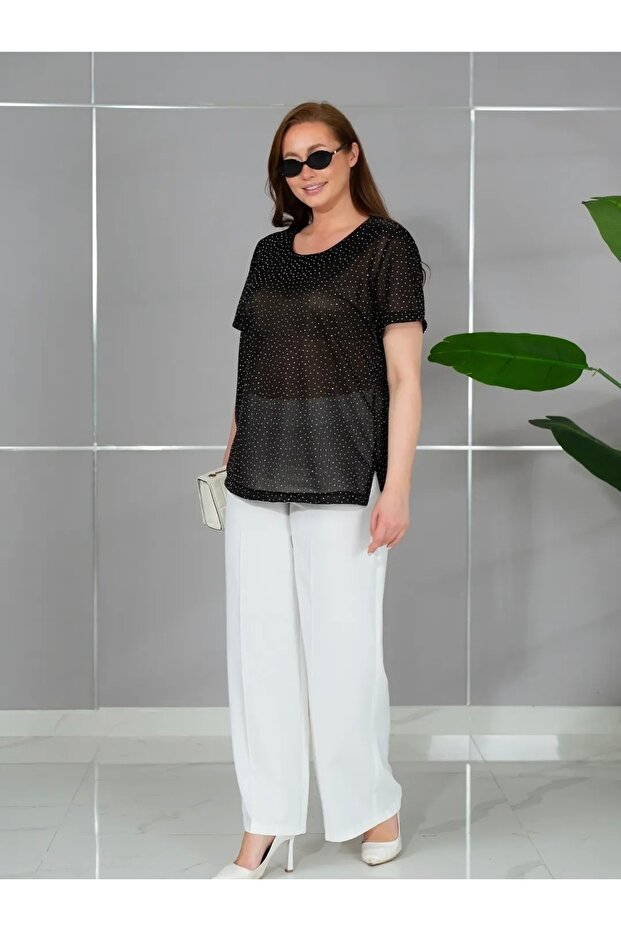 Plus Size V-Neck Stylish Blouse with Stones