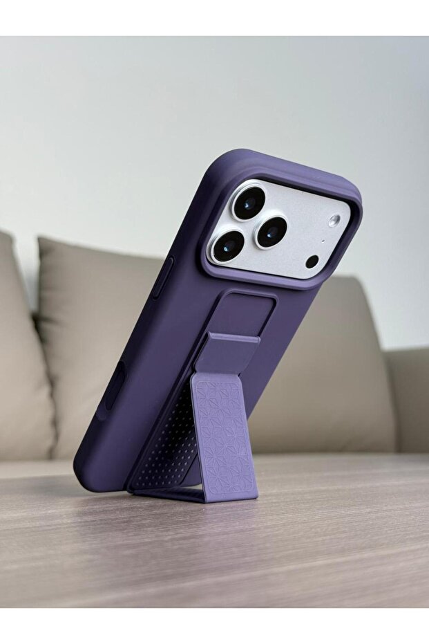 Premium Foldable Kickstand Silicone Case for iPhone 17 Pro - Slim Matte Shockproof Protective Cover