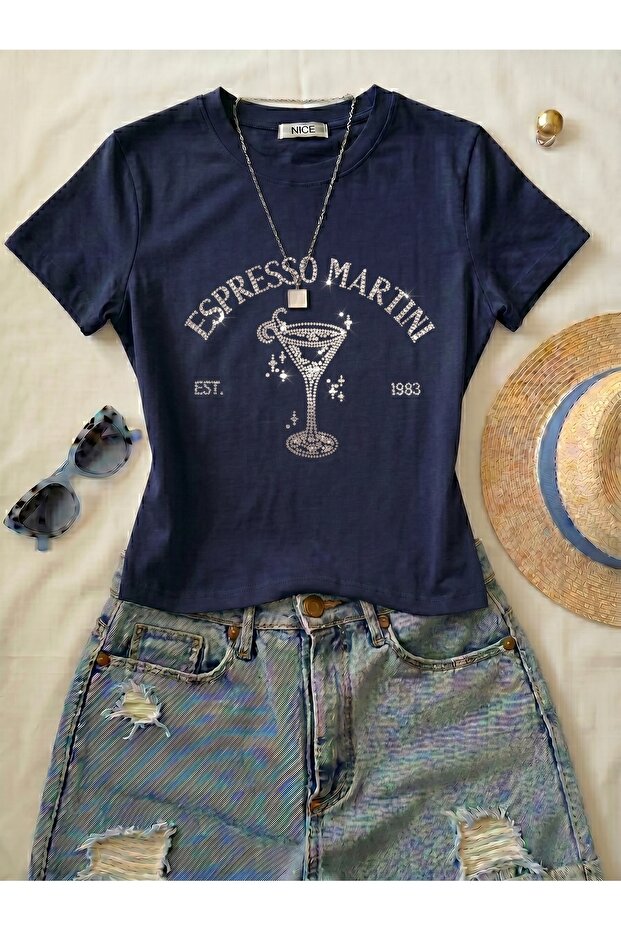 Women's Espresso Stone Printed - Lycra Short Sleeve Body Tee Crop