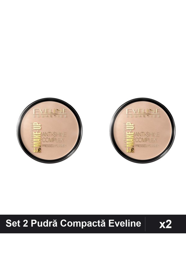 Set 2 Pudră Compactă Eveline Cosmetics Anti-Shine Complex 34 Medium Beige 14g