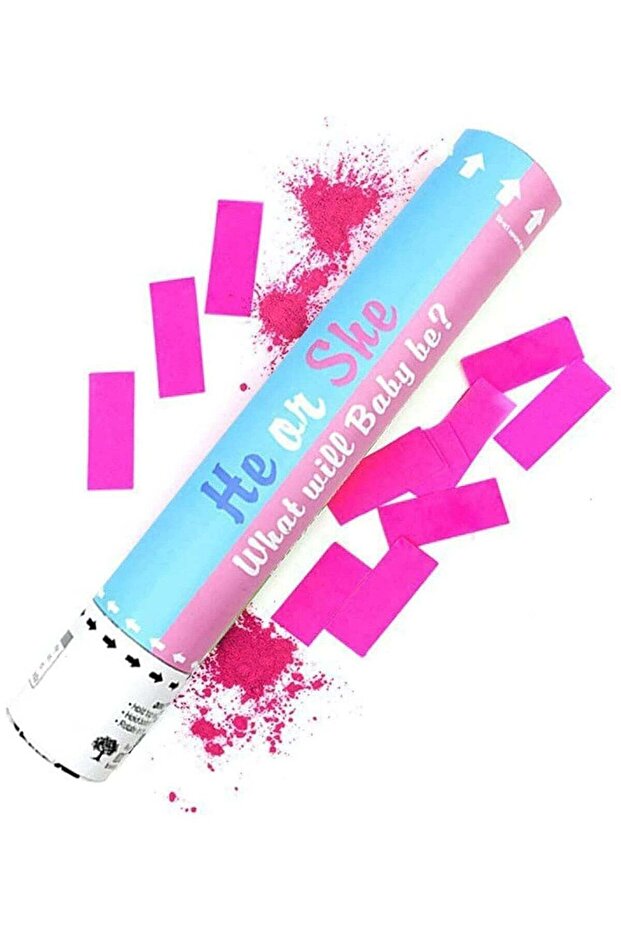[1 Pack] Pink Gender Reveal Confetti Cannon [30 cm] - Party cannon with Safe Powder Smoke for Pregnancy Announcement Baby Shower