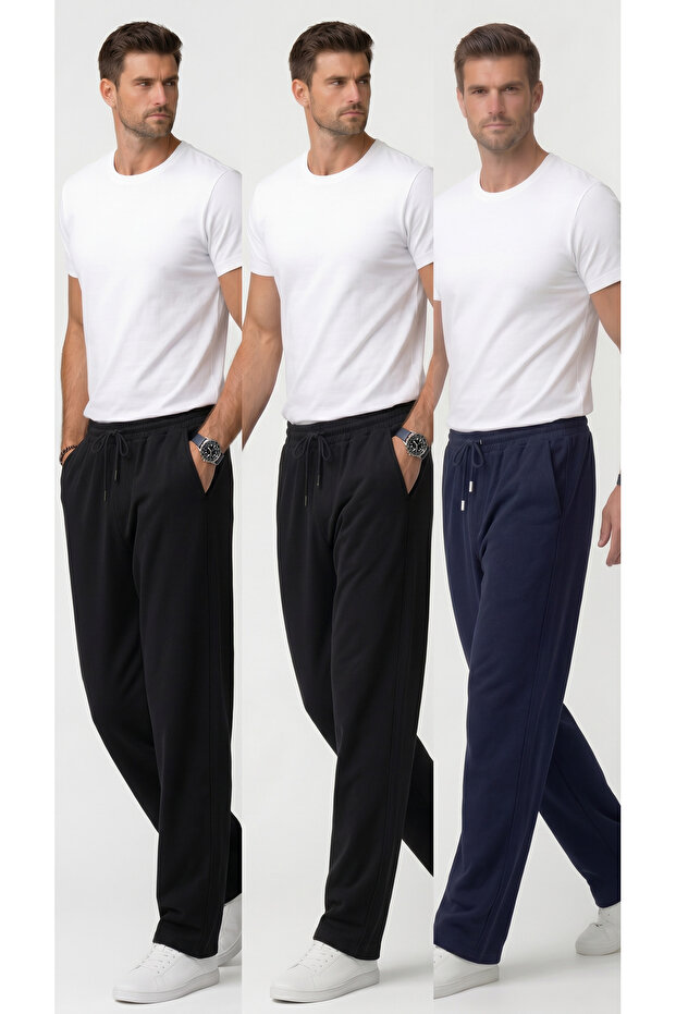 Black 3-Pack Sweatpants with Wide Legs, 2 Yarns, Full Fit