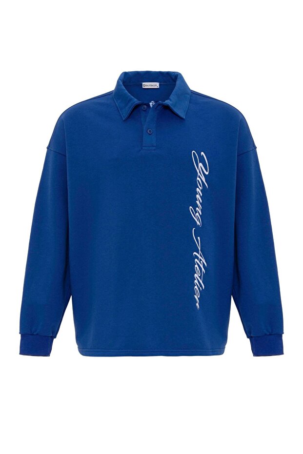 Polo collar detailed oversize sweatshirt