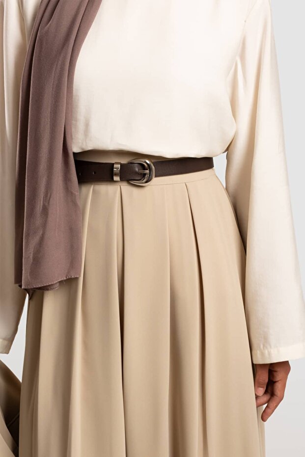 A Pile Detailed Crepe Skirt Stone