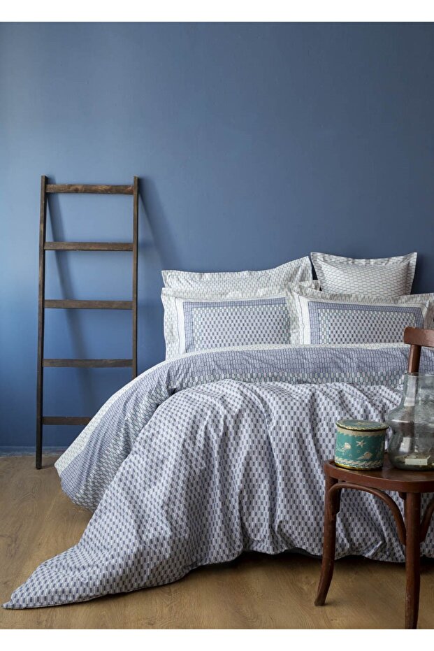 Double Duvet Cover Set Tirena Blue 4 Pieces 100% Cotton