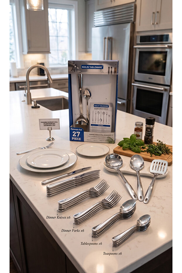 27-Piece Stainless Steel Flatware Set with Serving Tools, Service for 6