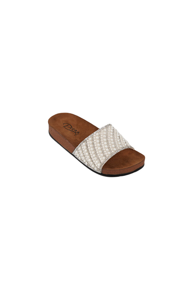 Diagonal Pearl-Stitched Sparkling Cork Sole Comfort Slippers