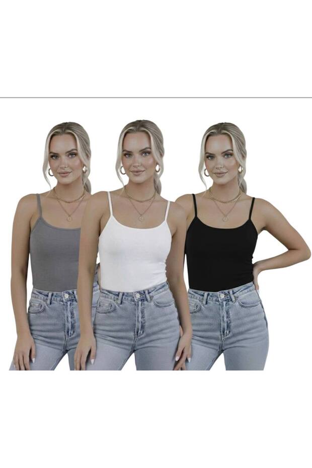 Women's Strappy Bodysuit 3-Pack Basic Thin Strappy Flexible Daily Top