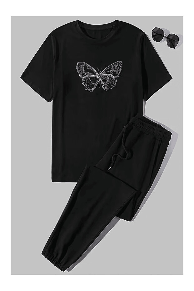 Butterfly Printed Red Tracksuit Set
