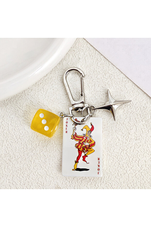 E New personalized 3D stereoscopic color dice playing card keychain playing card element earphone c.