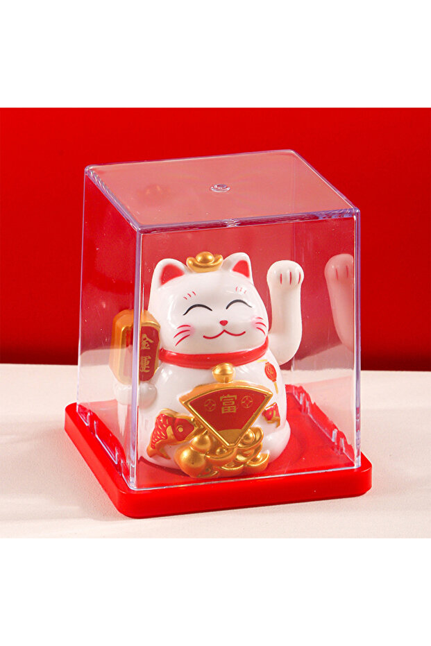 1 Lucky Cat Waving Arm Statue Solar-Powered Smiling Lucky Cat Ornament Suitable for Home Office Des.