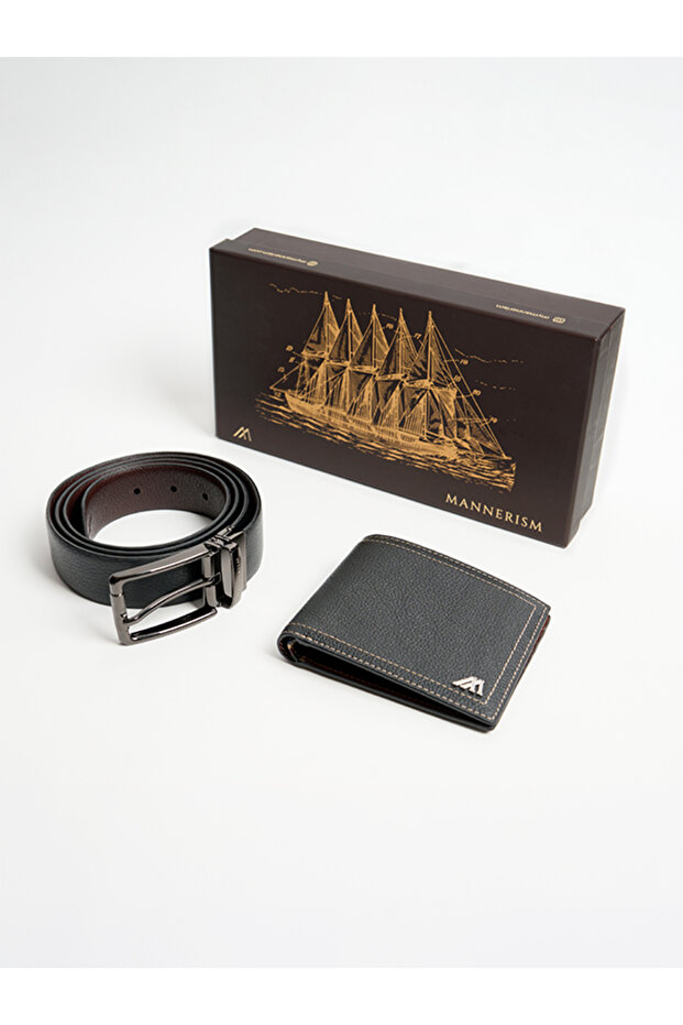 The Frontier Passage Leather Gift Set – Belt & Wallet · Black / Mahogany