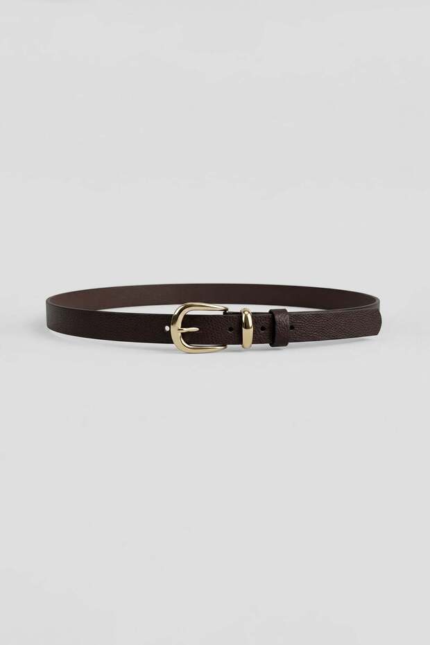 Men's Modern Slim Gold Buckle Casual Belt Dark Brown