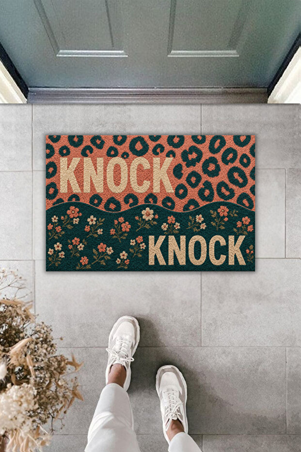 Knock Leopard Patterned Modern Door Mat – Digital Printed Non-Slip Base Mat 70X45 cm