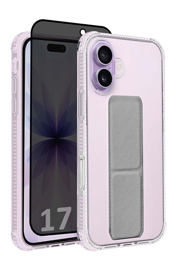 2 Packs Finger Grip Clear Case Cover for iPhone 17 - Kickstand Car Magnetic Holder - Grey-4