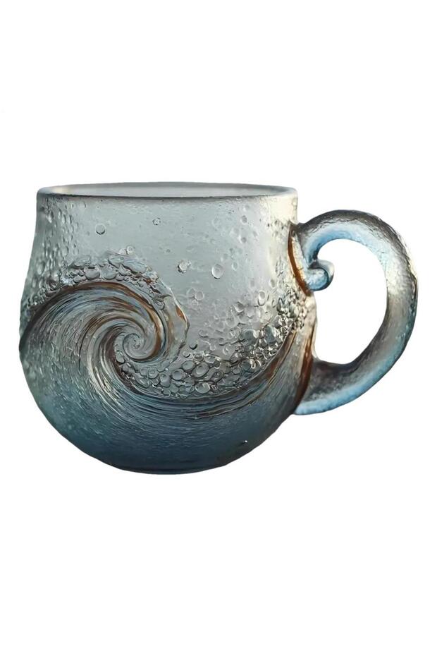 300ml A Clear Glass Coffee Mugs Wave Design Water Bottle 300ml Mugs for Coffee with Handle for Kids
