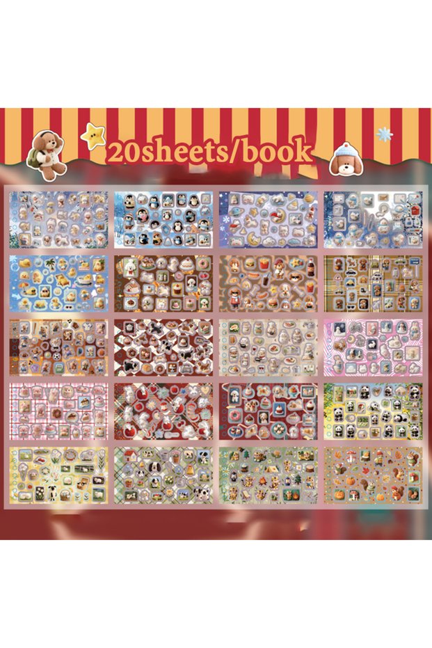 S31387-1 Mr.Paper 20 Sheets/Book Starry Plush Series Coil PET Sticker Book, Kawaii Fluffy Animal Dec