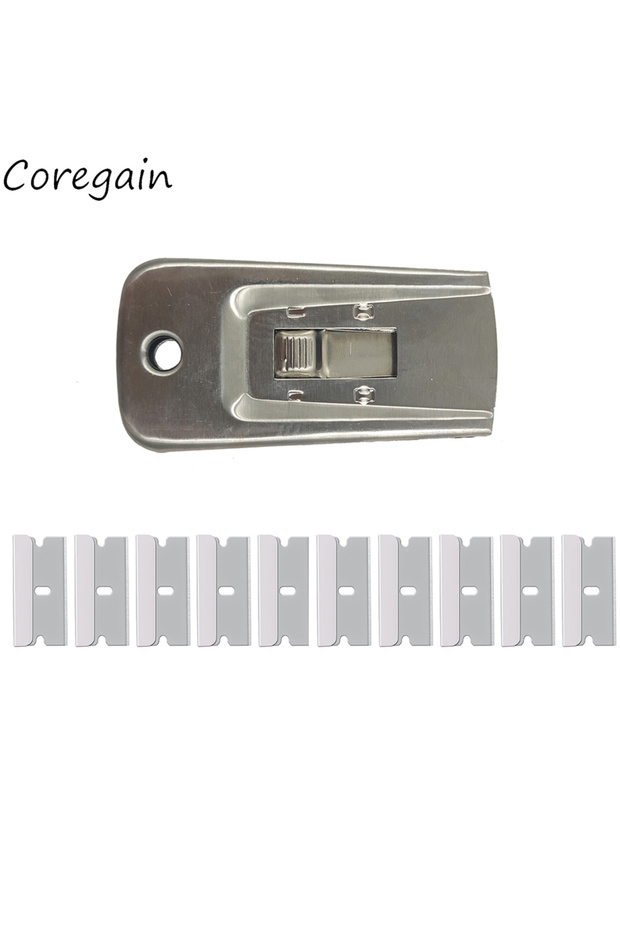 1 scraper 10 blades Razor Scraper Set Steel Multi Purpose Single Edge Razor Blade Scraper Window Cle