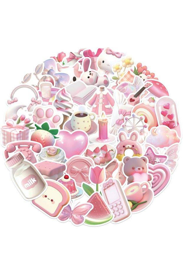 50PCS 50PCS Korean INS Style Pink Cartoon Stickers Cute Decals Luggage Skateboard Cute DIY Cool Graf