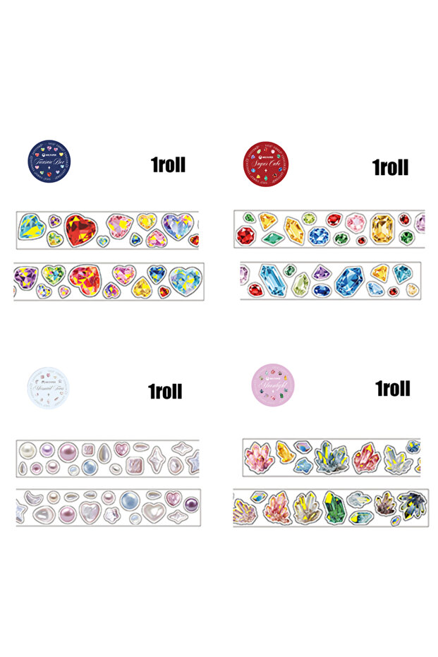 S29847-A Mr. Paper Gems PET Tape 4-Roll Set - Glittering Die-Cut Self-Adhesive, Sparkling Journal De