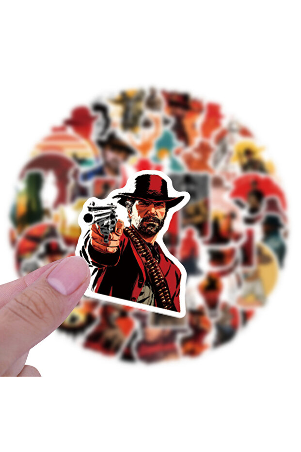 Bandai 60pcs Cartoon Game Red Dead Redemption Decorative Stationery Handbook Water Cup Computer Wate