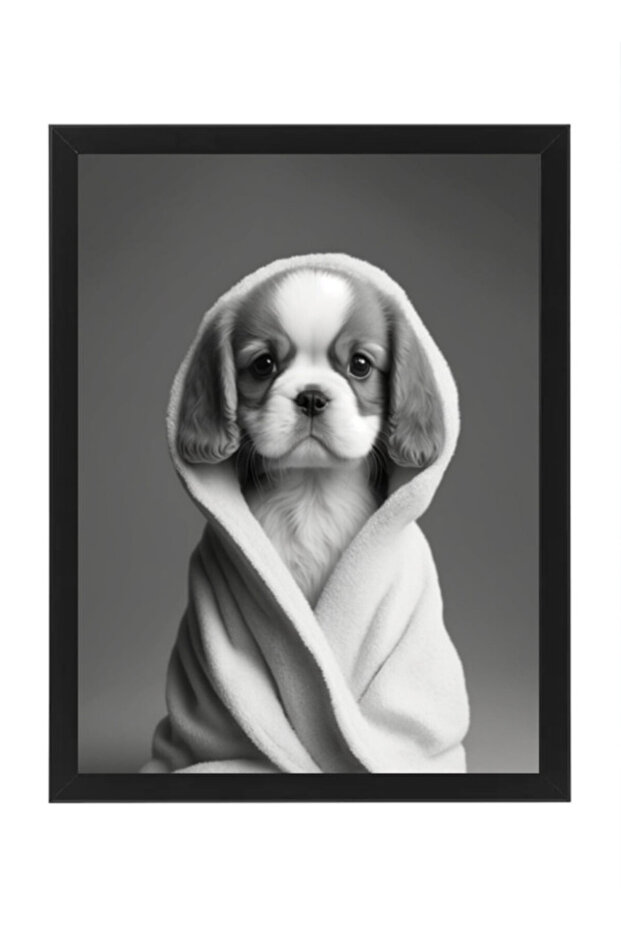 Dog in Bathrope , Bathroom Wall Art, Nursery Poster with Frame 30x40cm