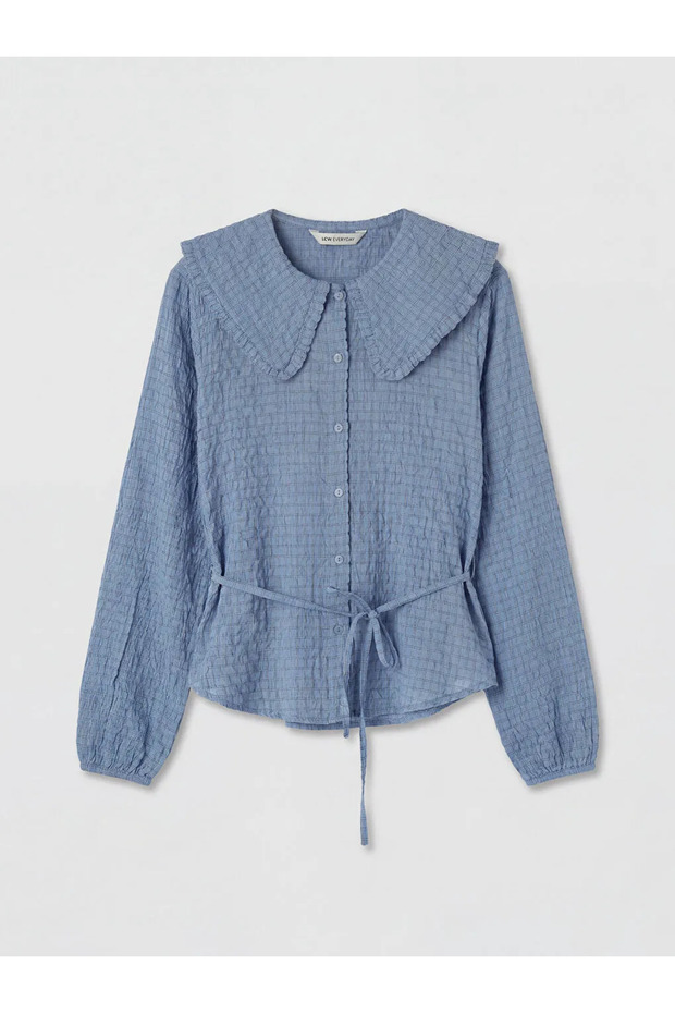 Blue Bebe Collar Plaid Women's Shirt