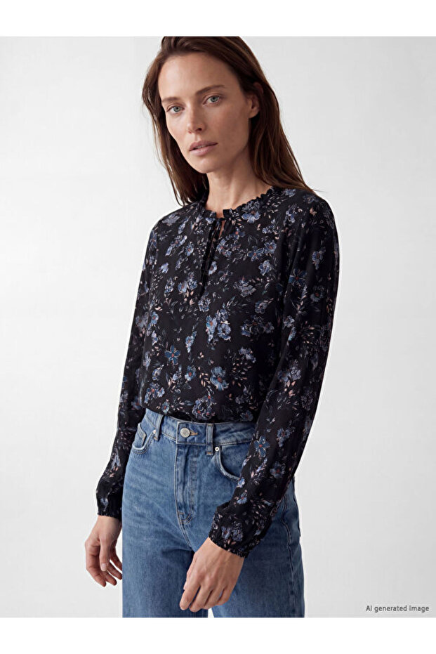 Sparkling Choices Tie-Back Roba Collar Floral Blouse from Shining Store