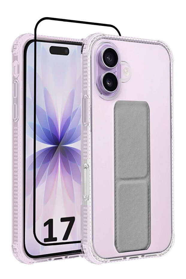 2 Packs Finger Grip Clear Case Cover for iPhone 17- Kickstand Car Magnetic Holder Multi-function Protective Two-in-one Case with 3D Screen Protector - Grey-2