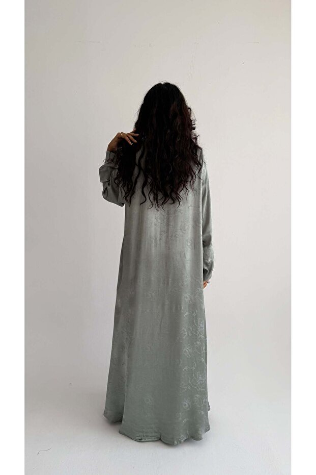 mwt5087 قماش اخضر لينن مورد قصه نص بشت - 4
