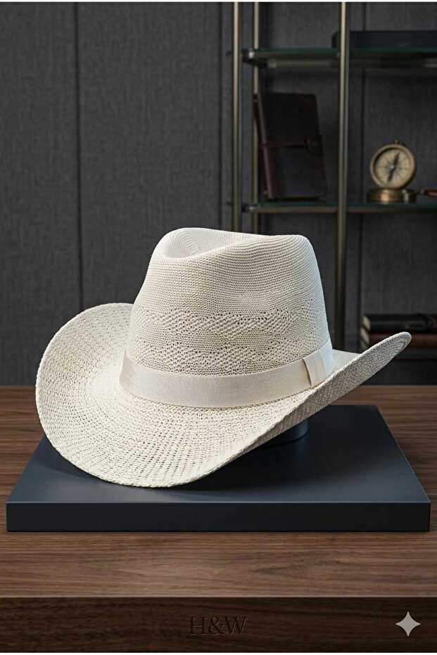 Unisex Straw Cowboy Hat Summer Beach Style Fedora Hat