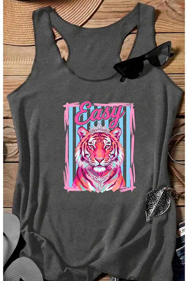 Trend Mix Printed Anthracite Swimmer Athlete Sleeveless Women's Tshirt