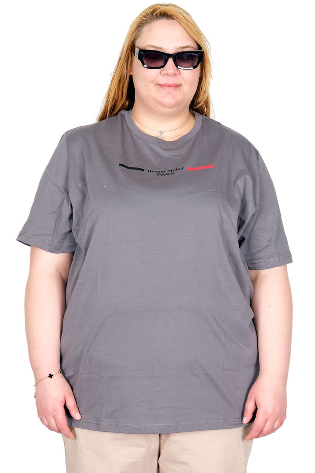 Mode XL Real Big Size Women's T-Shirt Bis Yaka Dream U26126 Fume