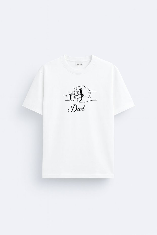 Father Dad Father's Day Printed Cotton Fabric White T-Shirt T-Shirt