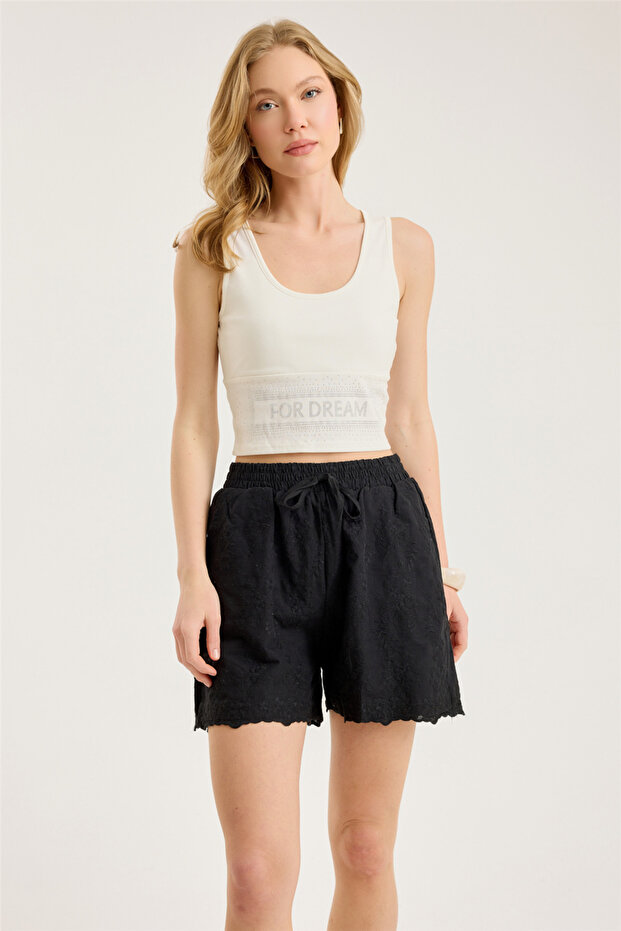 Embroidered Motif Cotton Shorts