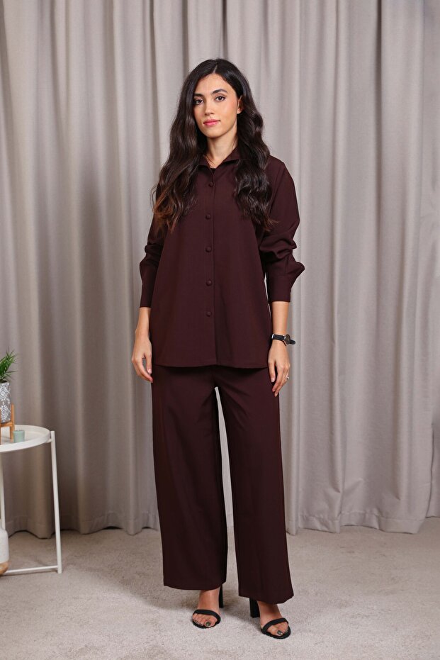 Brown Soft Crepe Trouser Set – Elegant Everyday Comfort