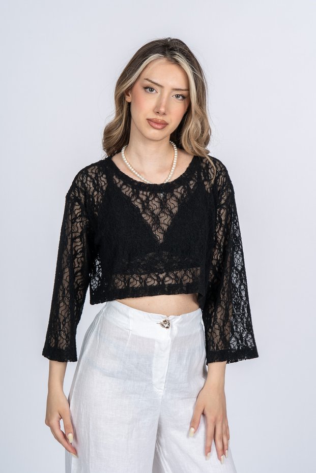 Women's Summer Black Aviana Modern Tulle Blouse Stylish Casual 70083