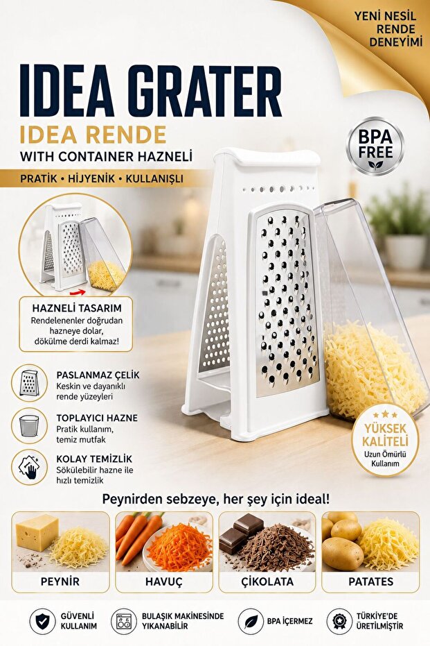 Stainless White Steel Grater with Bowl Bpa Free Multi-Purpose Kitchen Grater Cheese Vegetable Grater