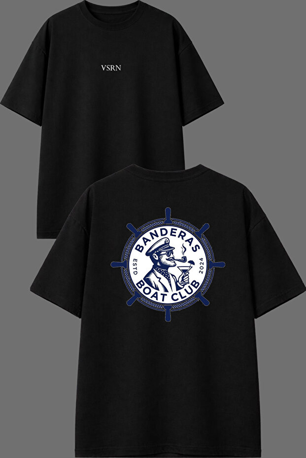 Sailor Design Front and Back Printed Black Oversize T-Shirt