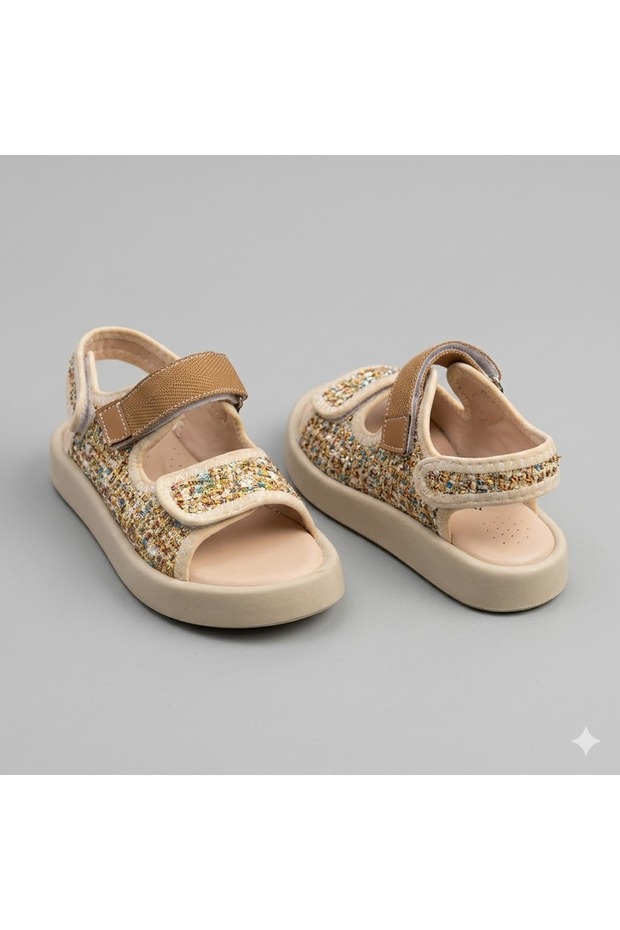 (Arzen) Lightweight Thermo Sole Velcro Children's Sneakers Beige