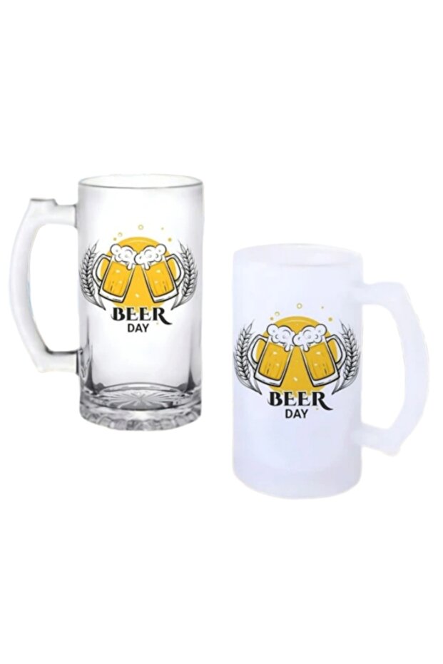 Beer Day Beer Glass with Handle, Frosted or Transparent Options 028