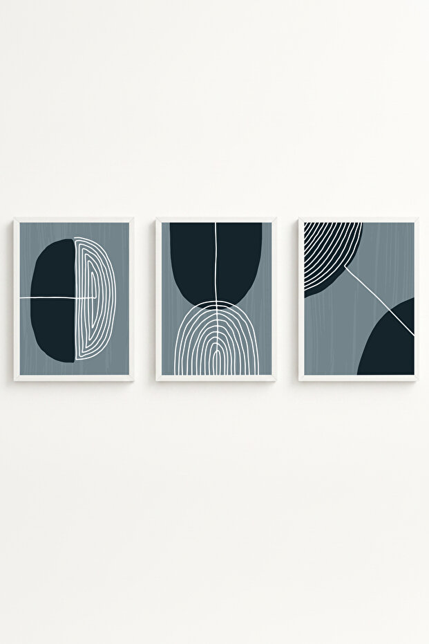White Wooden Framed Minimalist Triple Painting Huhu214 - Triple Painting Set White Frame