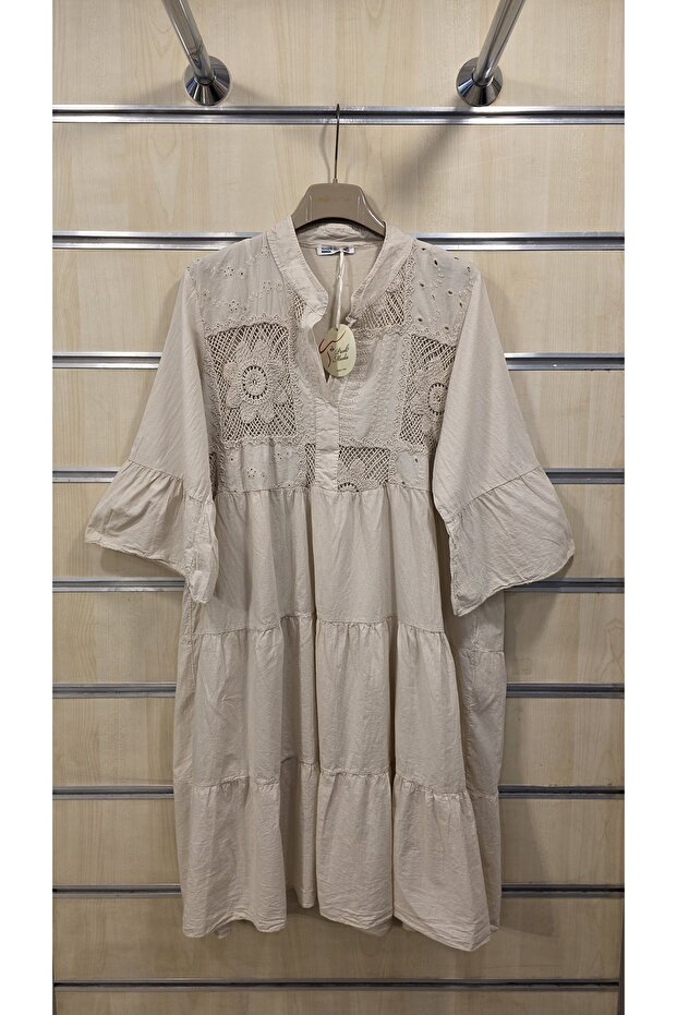 Italian Cotton Short Dress with Scalloped Interior Lining