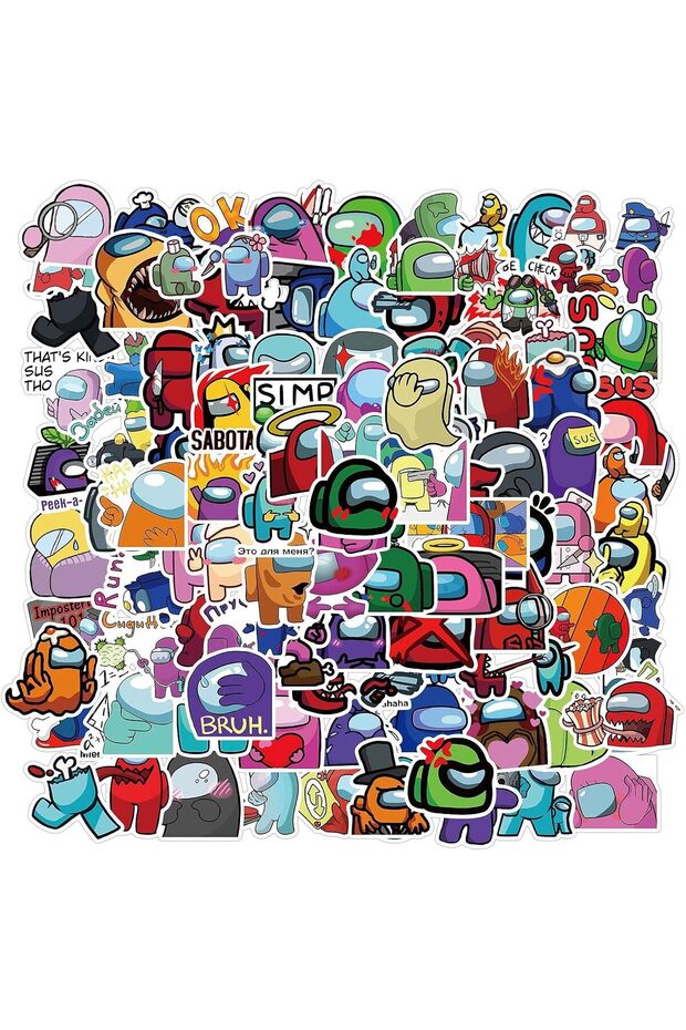 Among Us Stickers (100pcs) Vinyl Skateboard Guitar Travel Case Sticker Door Laptop Luggage Car Bike Bicycle Stickers (Among Us 100)