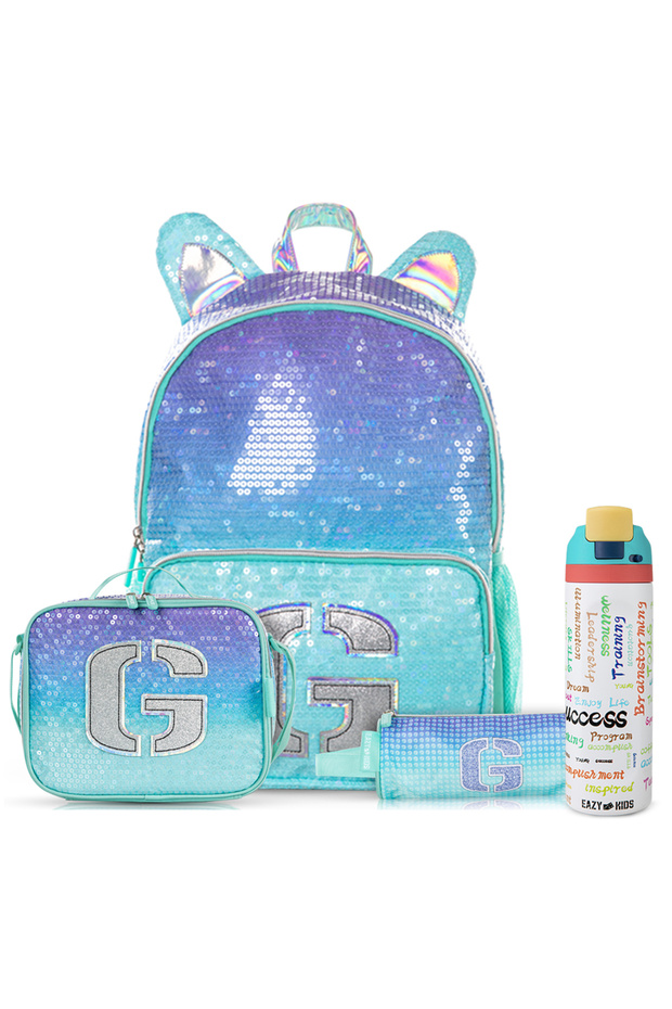 Girl Glitter School Bag Set w/ Stainless Steel Water Bottle – Green