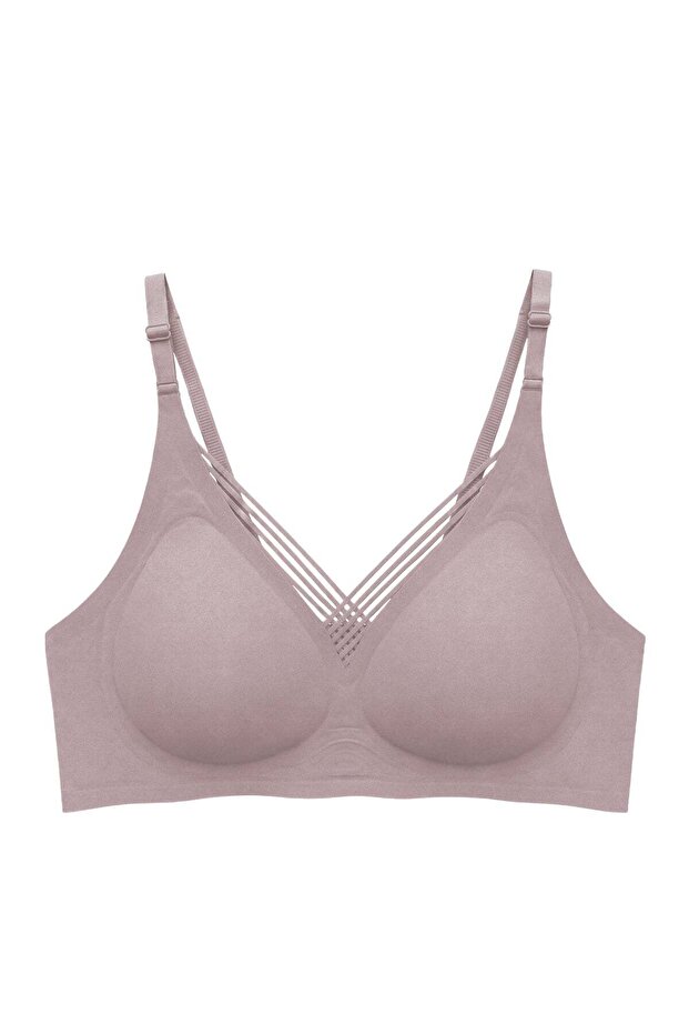 Seamless Bra - Lucent | Brown Laser Cut Women's Bra with Front Cross Stripe Detail Without Underwire