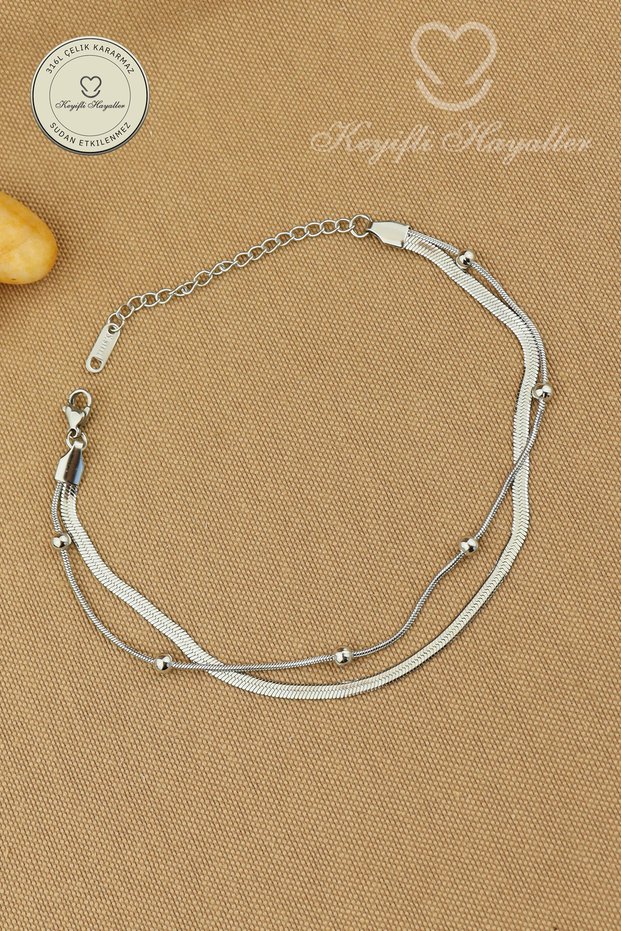Steel Anklet - 2-Piece Combination Italian Crushed Chain Dorical 316L Steel Anklet 22+6cm Does Not Tarnish, Does Not Fade