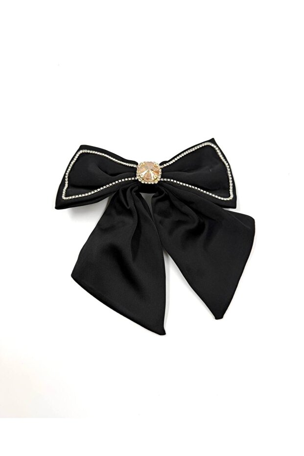 Gold Stone Detailed Satin Bow Hair Clip