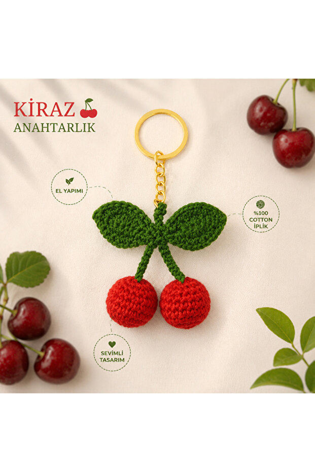 Handmade Knitted Cherry Keychain